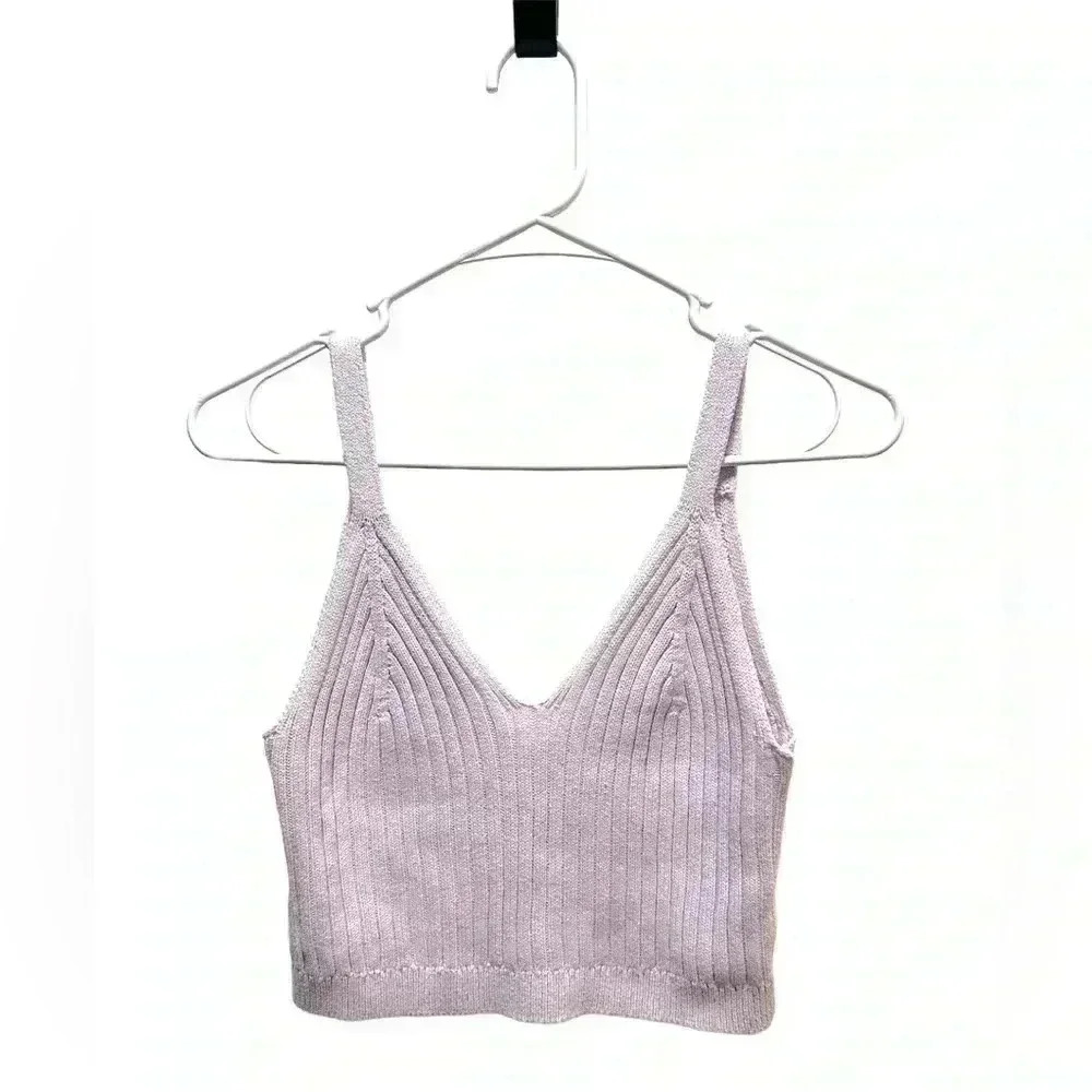 Aerie Cropped Pink Sweater Tank Top